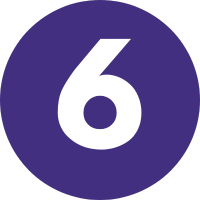 The number six within a purple circle.