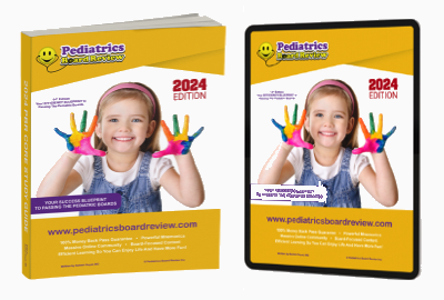 Pediatric Board Review Book Shown in Hardcopy and Tablet Format.