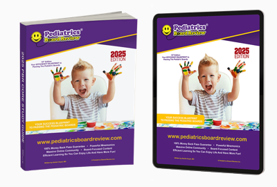 Pediatric Board Review Book Shown in Hardcopy and Tablet Format.